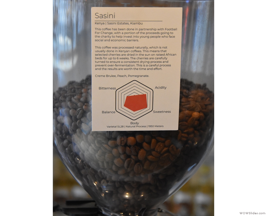 ... the current single-origin offering (Sasini from Kenya during my visit)...