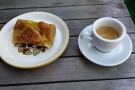 I brought a slice of apple & toffee cake home to have in my garden (espresso by Silvia).
