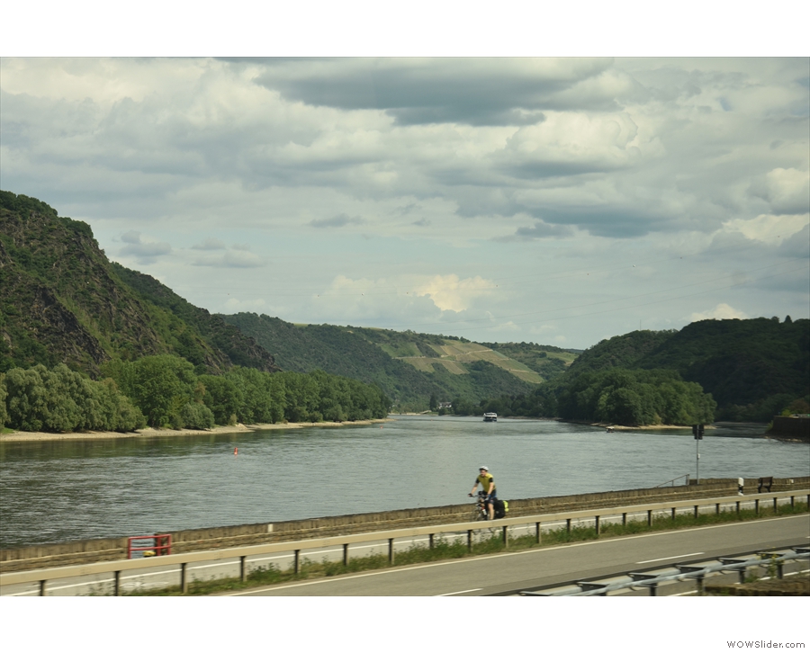... and the many cyclists who are sharing the journey along the Rhine. There's a narrow...