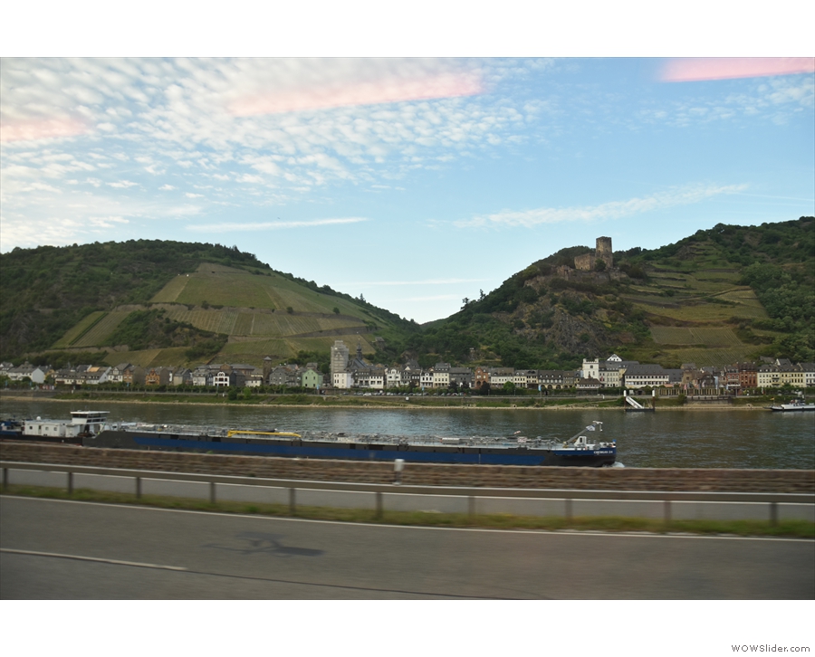 Burg Gutenfels, Kaub and more freight on the Rhine.