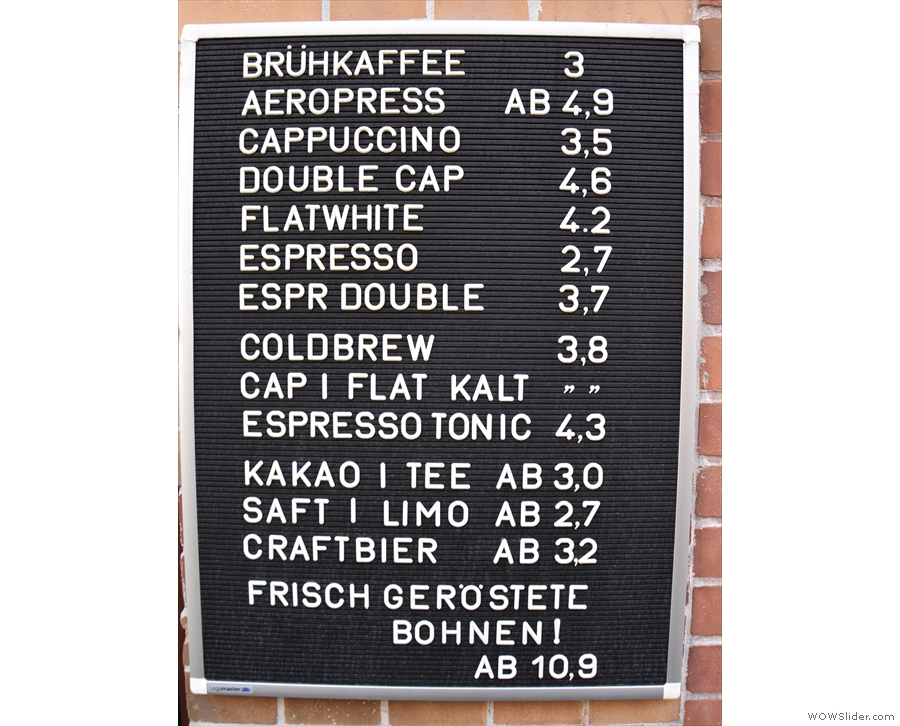 The menu is to the right, while the choice of coffee beans...