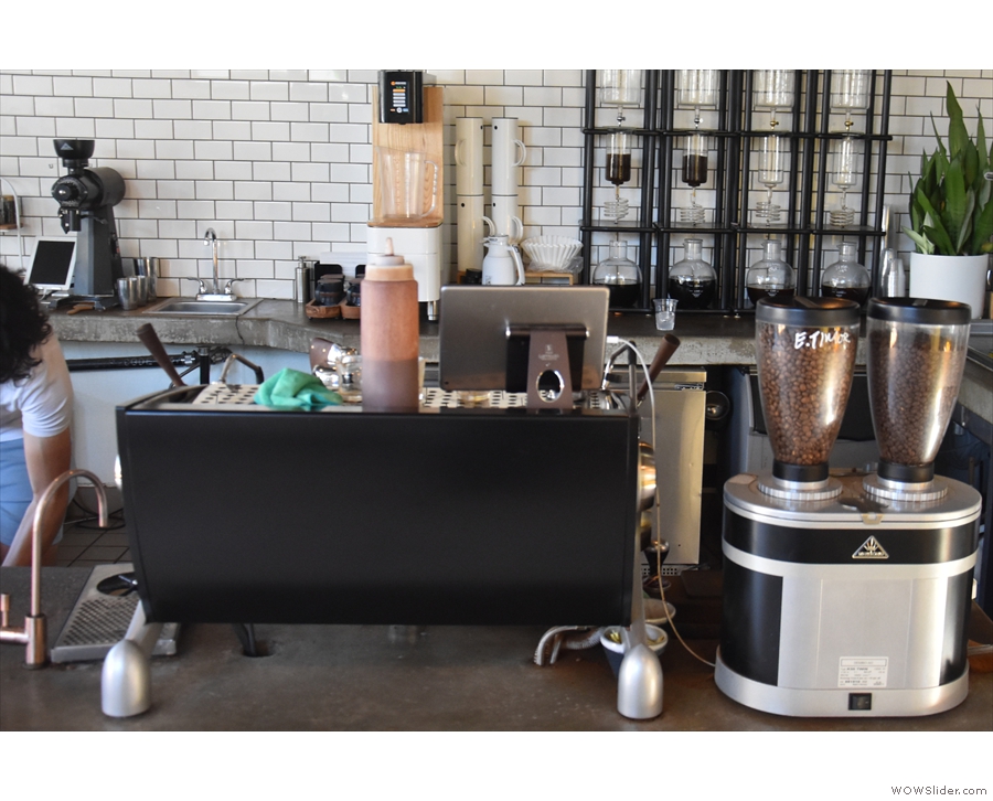 ... followed by the Slayer espresso machine and its twin-hopper Mahlkönig grinder.