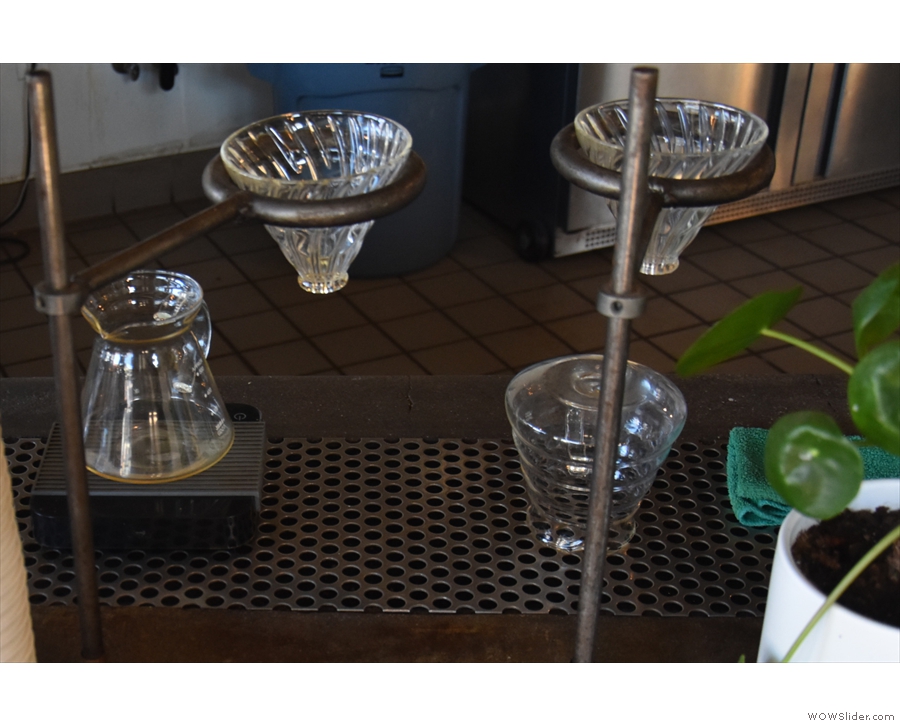 First is the pour-over station, with its glass V60s...