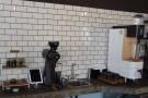 There's more filter on the wall behind the counter, with a Mahlkönig EK43 grinder...