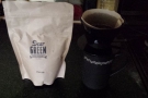 Lisa gave me a bag of the Kenyan. Here it is in a bad photo with my pour-over filter.