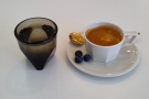 I had this as an espresso, in a rather neat cup, served with a glass of sparkling water...
