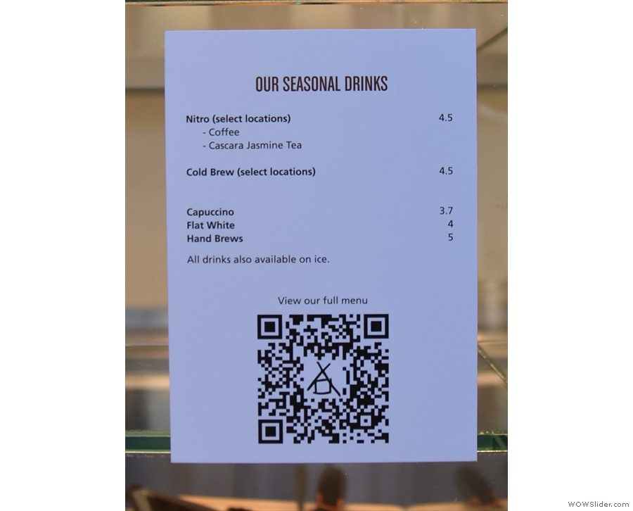 There's also a concise menu and a QR Code for the more extensive online menu.