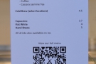 There's also a concise menu and a QR Code for the more extensive online menu.