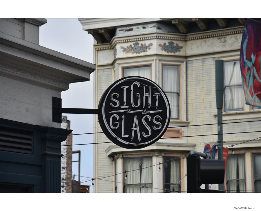 The familiar Sightglass logo standing proud on the corner.