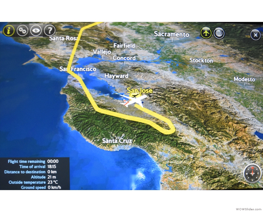 ... before we looped around to approach San Jose from the south, landing at 18:05.