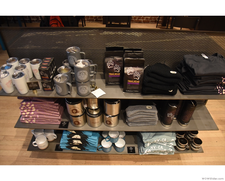 There's the usual merchandising, including t-shirts, hoodies and coffee cups...