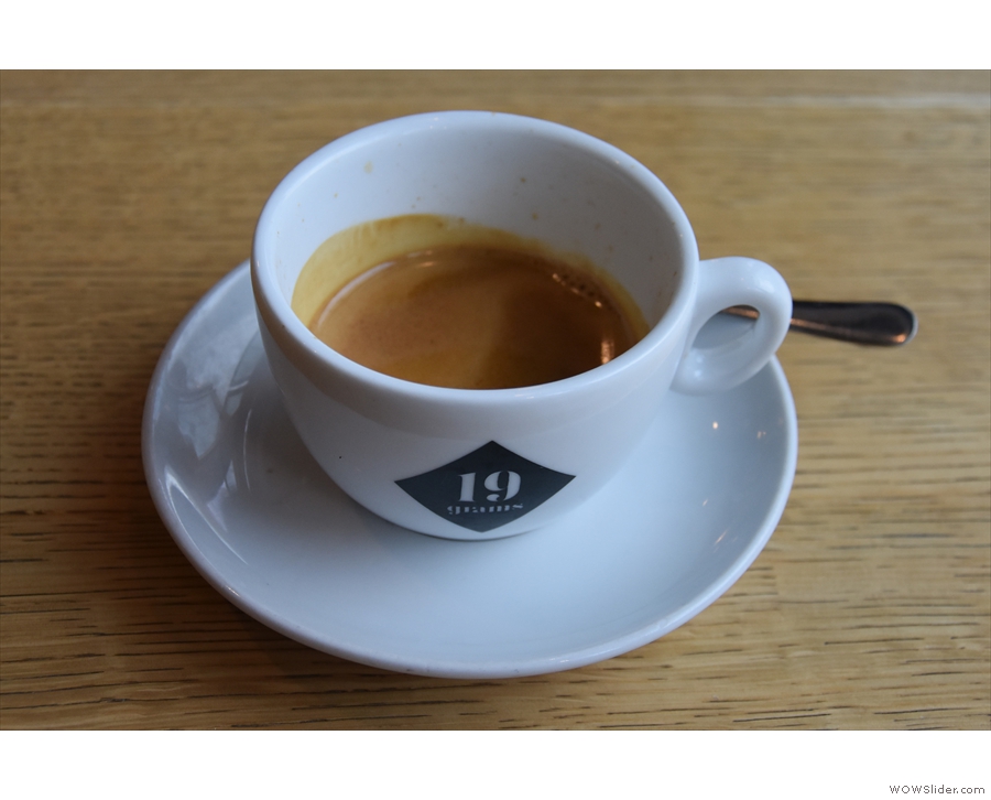 On my first visit, I had the Sonara single-origin espresso, served in an over-sized cup...