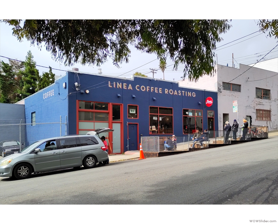 Linea Coffee Roasting + Caffe on Mariposa Street as it descends towards the Bay.