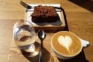 My flat white, plus Kate's slice of pear & ginger cake.