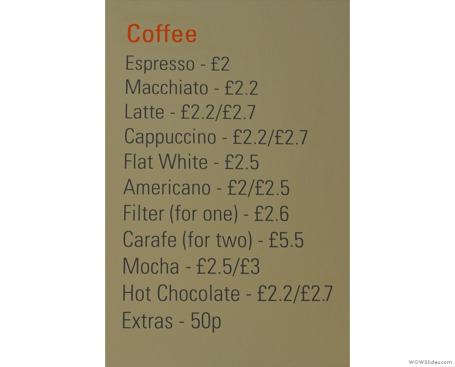 In comparison, the coffee menu looks a little lost...