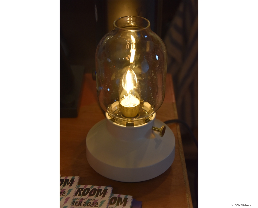 ... this modern take on an old oil lamp can be found on the counter.