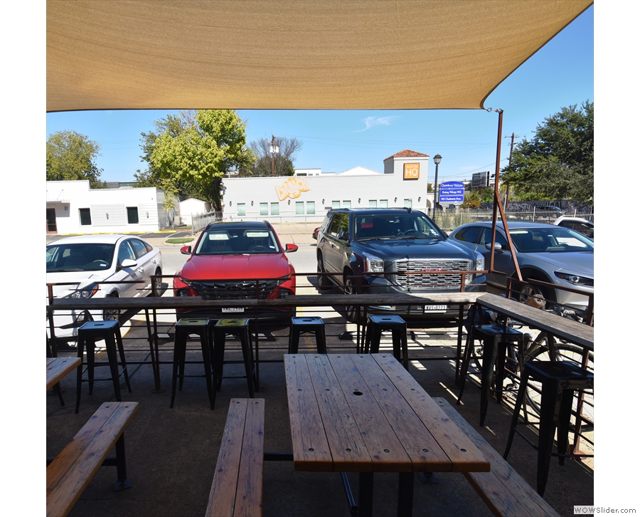 ... the parked cars. There's a choice of the bar running around two sides or the two tables.