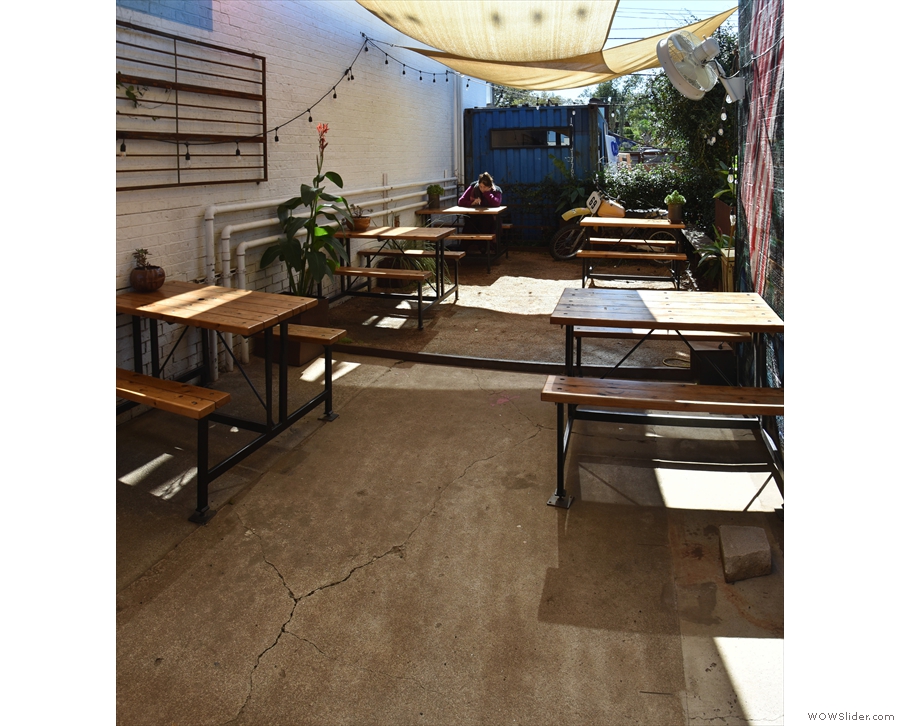 ... which leads into Flat Track's secret patio (which is secret despite the clear signs!).