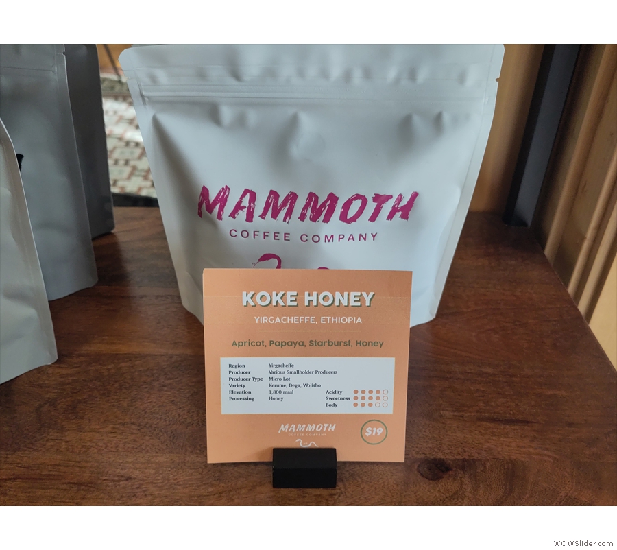The biggest change is that Mammoth now roasts its own coffee. I had this Koke Honey...