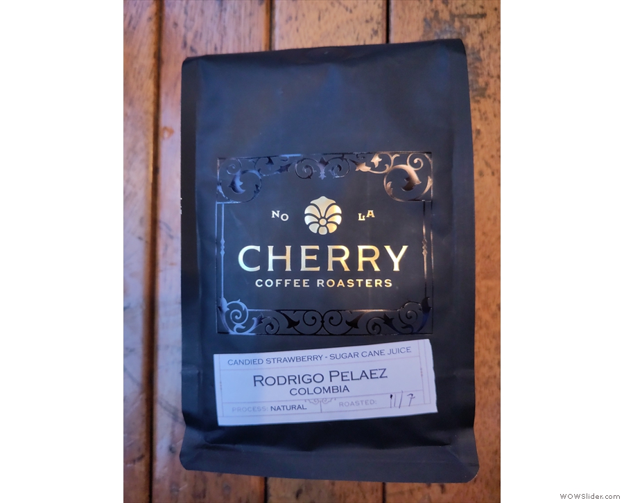 ... and in return left a bag of this Rodrigo Pelaez Colombia from Cherry Coffee Roasters.