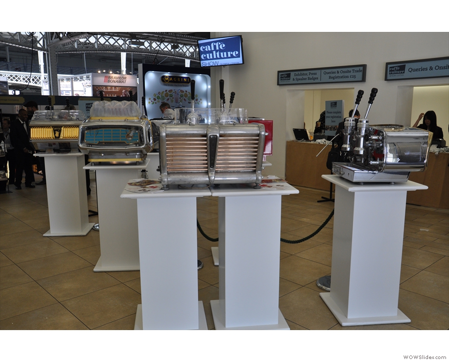 The entrance lobby was given over to a display of Doctor Espresso's vintage machines!