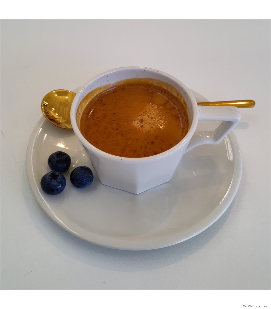 I had this espresso, served with three blueberries, at Spro - Mission Dolores/Castro.