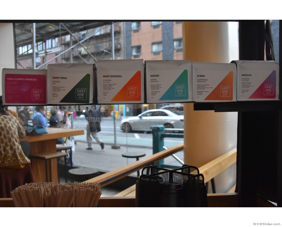 A selection of retail bags of coffee is available, all single-origins.