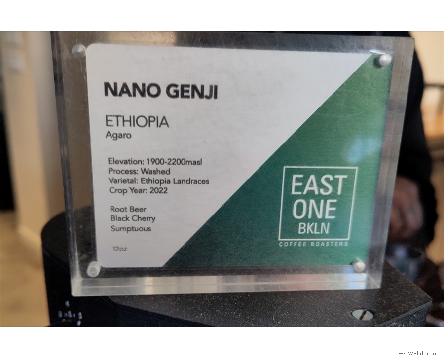 ... displayed on a SP9 filter machine. This Ethiopian Nano Genji was on during my first visit.