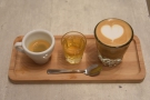 On my final visit, I had the Hello, Good Morning, a tasting flight of an espresso, piccolo...