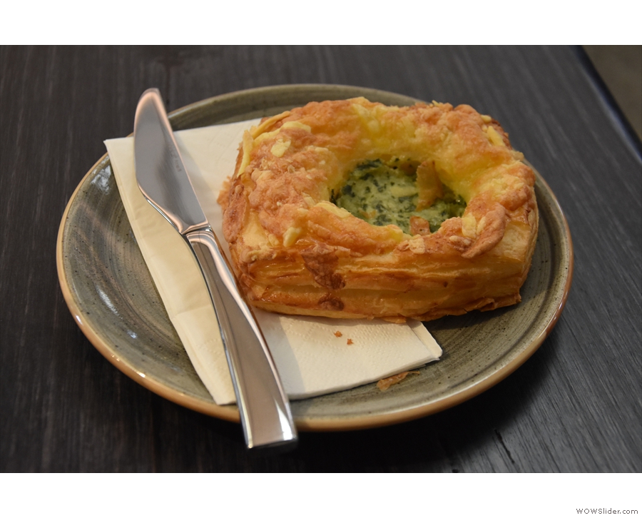 Along with my coffee, I had a very fine spinach and cheese Danish for lunch, along with...