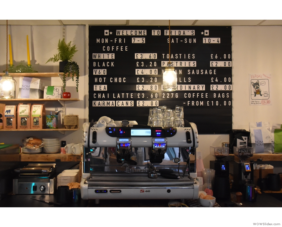 That menu's on the counter, while drinks are on the back wall behind the espresso machine.
