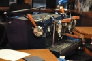 The espresso machine, a two-group Synesso, in detail.