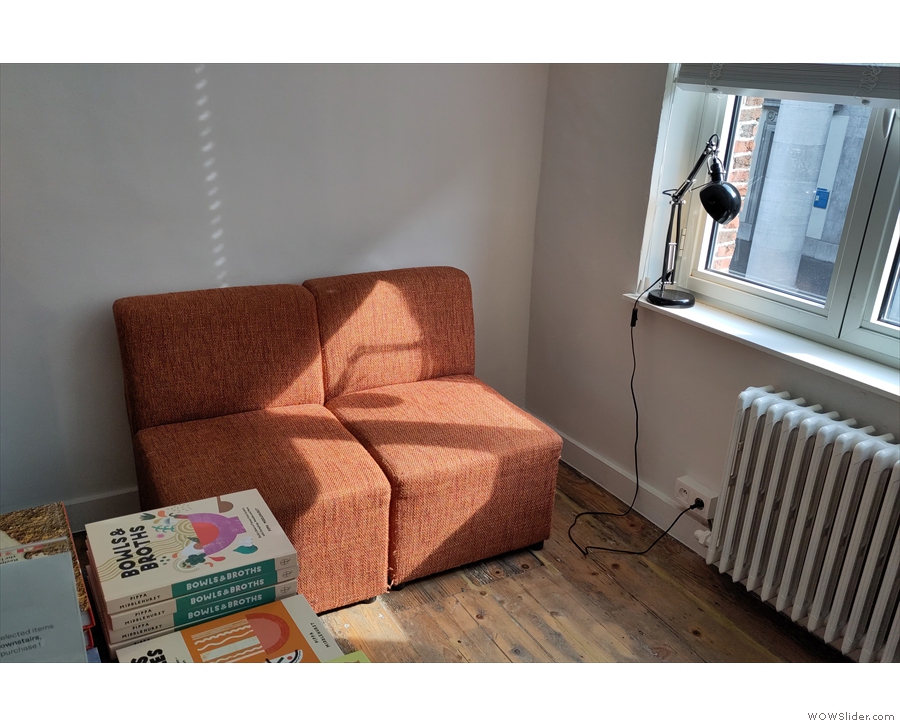 There's a limited amount of seating in the bookshop, including this sofa...