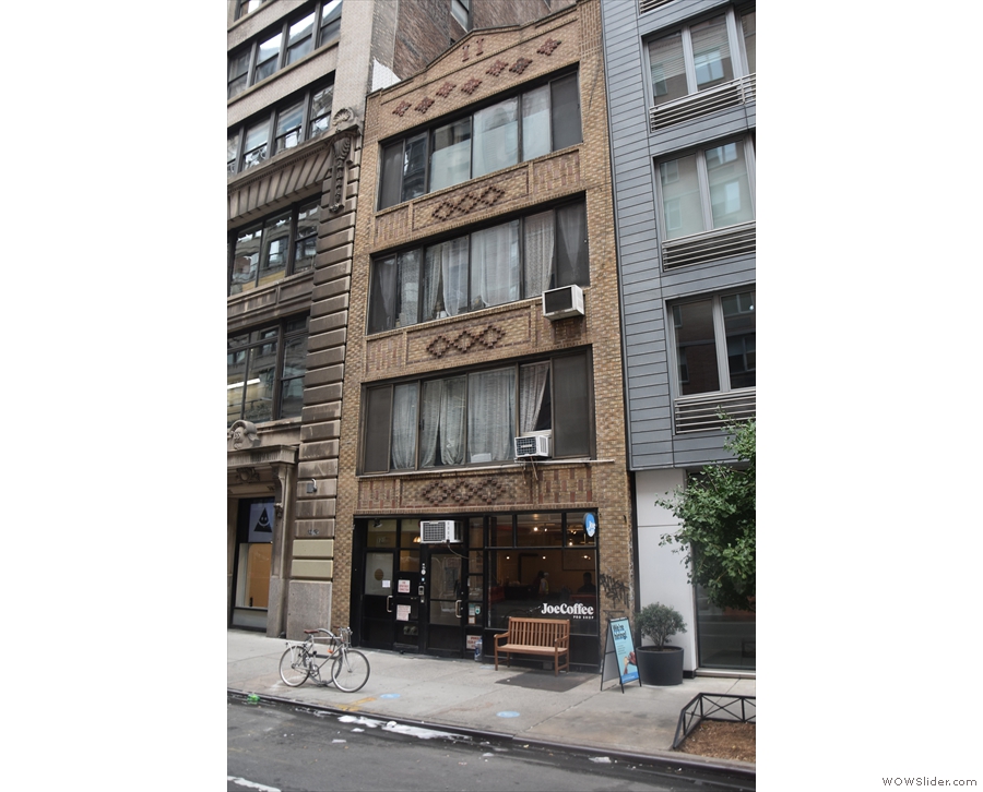 W 21st Street in New York City and a typical, narrow, four storey building...