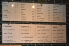 The menu is on the left-hand wall, along with the current selection of beans.