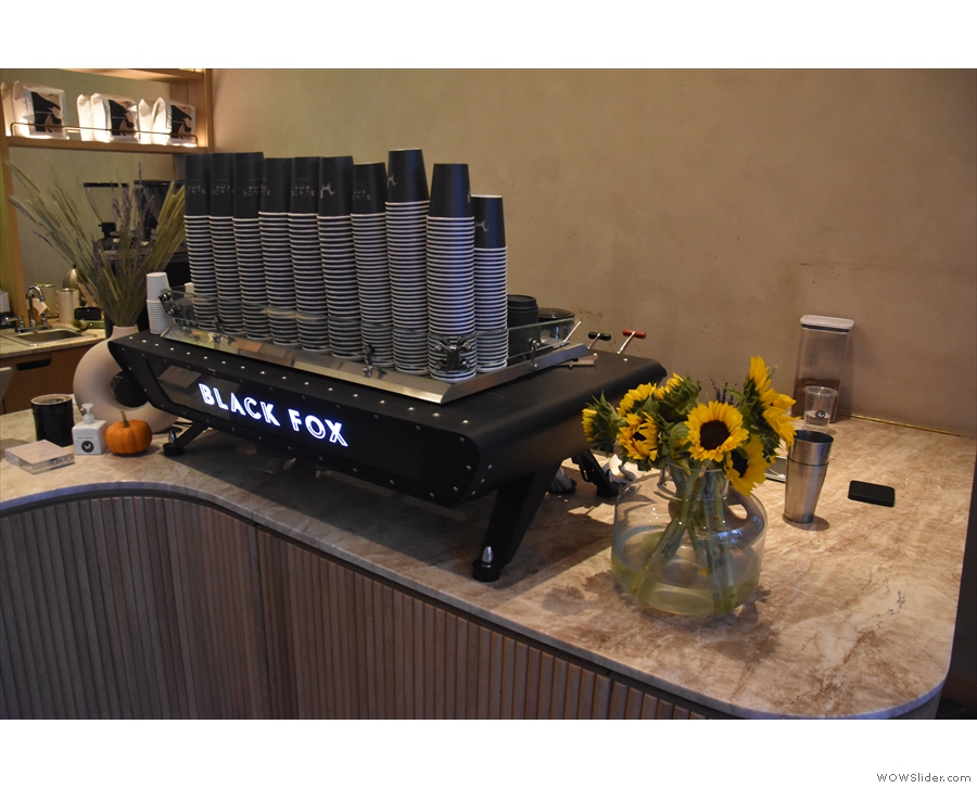 ... Kees van der Westen Spirit espresso machine (and the flowers at the counter's end).
