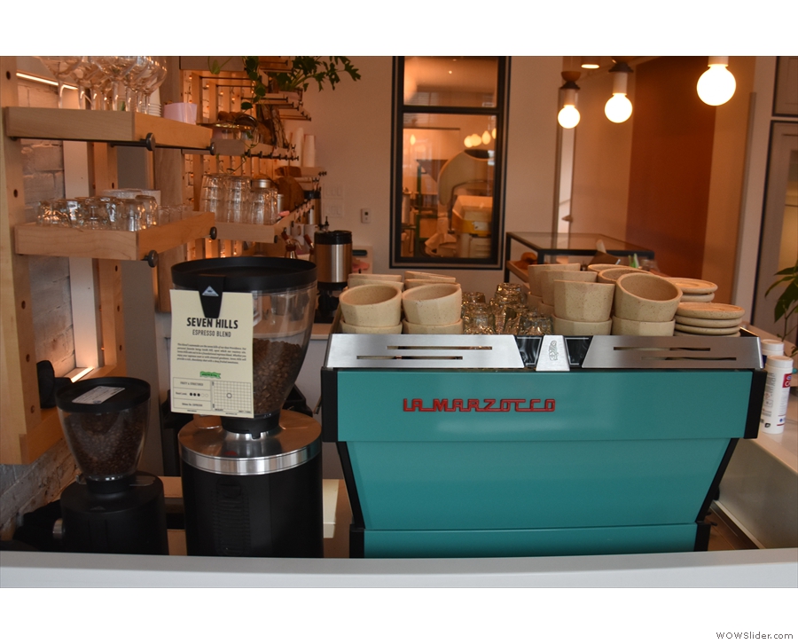 The La Marzocco Linea is at the front of the counter...
