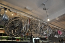 ... and bike wheels above the counter.