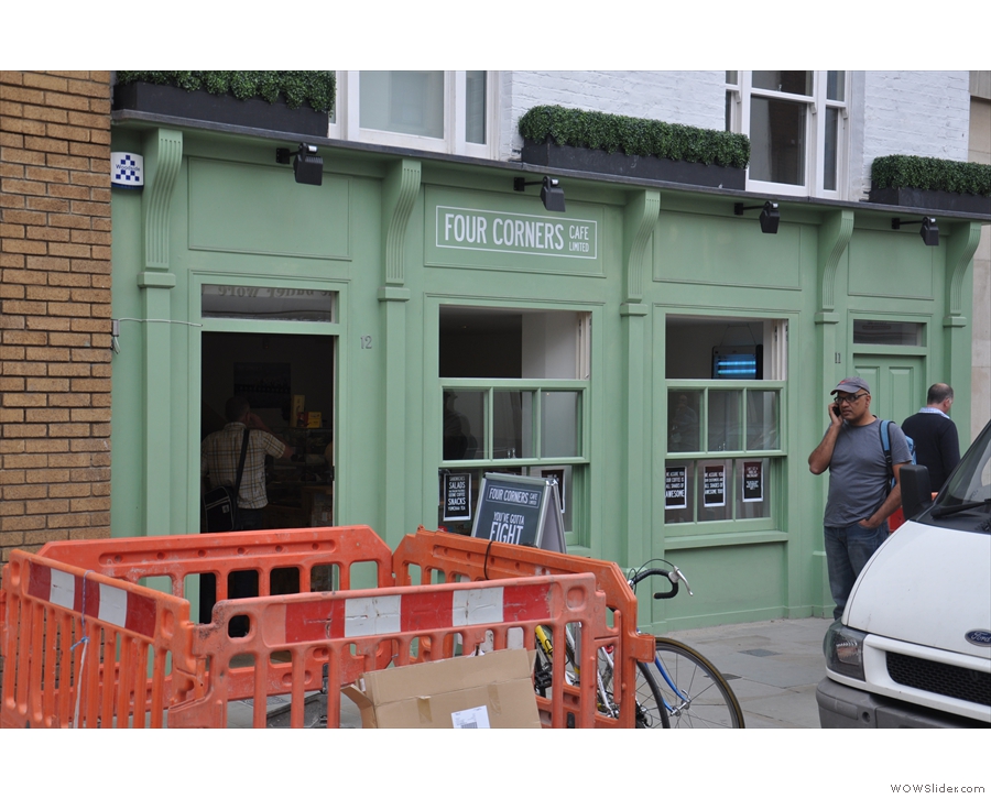 Four Corners Cafe on Lower Marsh, complete with its own roadworks!