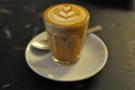 My piccolo, in focus this time. Beautiful latte art in a small space.