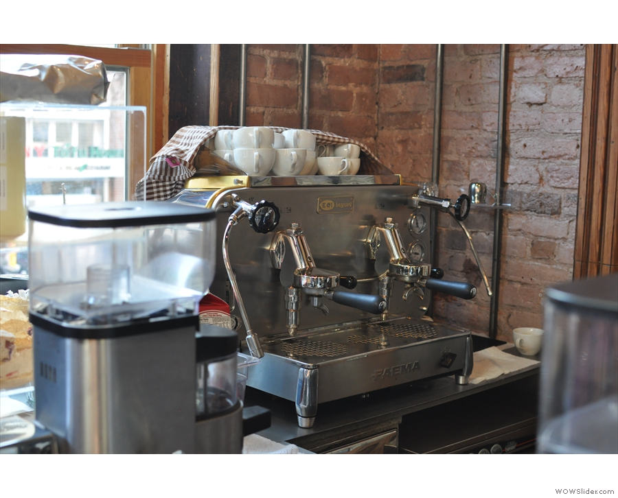 Giovanni has a specially-crafted espresso machine, a refurbished E61, to deliver just the right pressure profile. He also has a lever machine which gives a pressure spike and hence delivers a different extraction, but has no space for it!