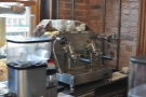 Giovanni has a specially-crafted espresso machine, a refurbished E61, to deliver just the right pressure profile. He also has a lever machine which gives a pressure spike and hence delivers a different extraction, but has no space for it!