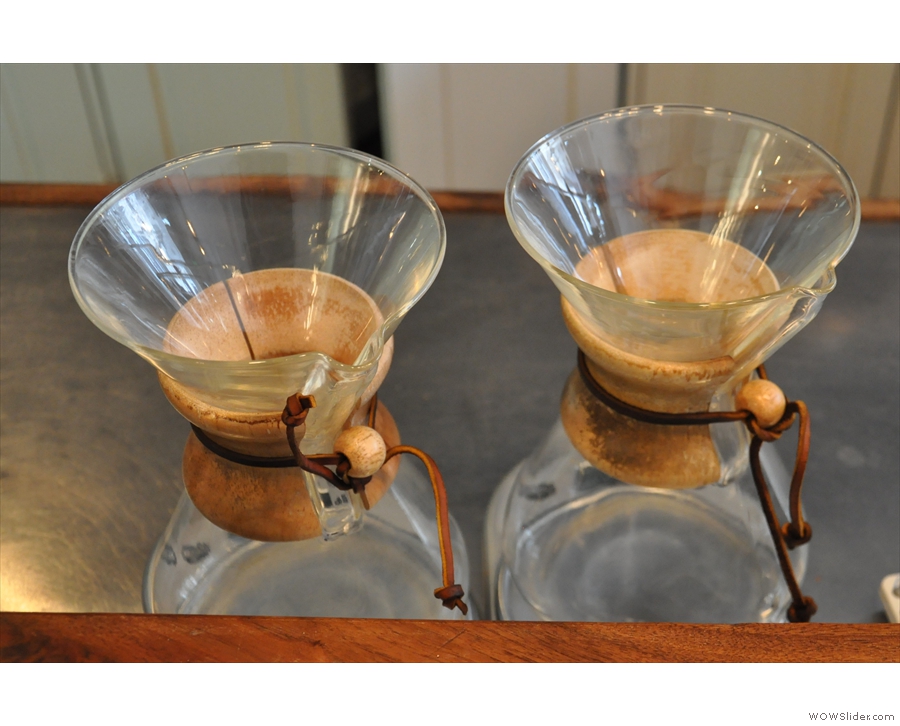 Hand-pour filter can be through either the Chemex...