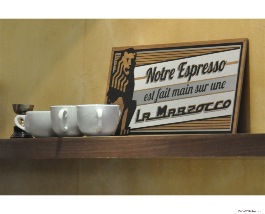 How true (for the non-French speakers: 'Our espresso is made on a La Marzocco').