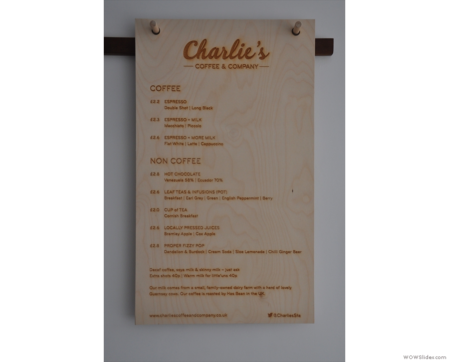 The menu, like everything else in Charlie's, is simple and to the point.