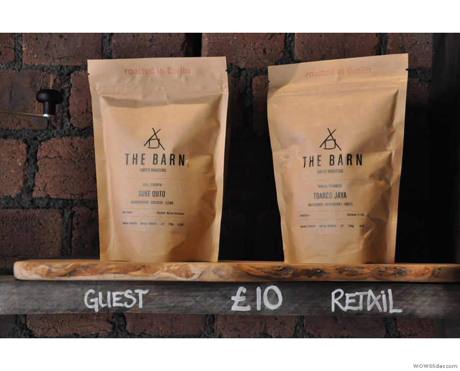 Coffee beans from guest roasters, Berlin's The Barn, are available to buy...
