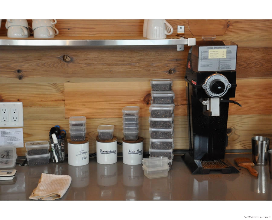 There are three filter options, all kept behind the counter, pre-weighed & ready for grinding.