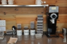 There are three filter options, all kept behind the counter, pre-weighed & ready for grinding.