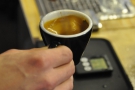 Callum gives the espresso a thorough swirl around the cup before serving.