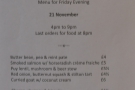 On Friday evenings, there's also a full food menu.